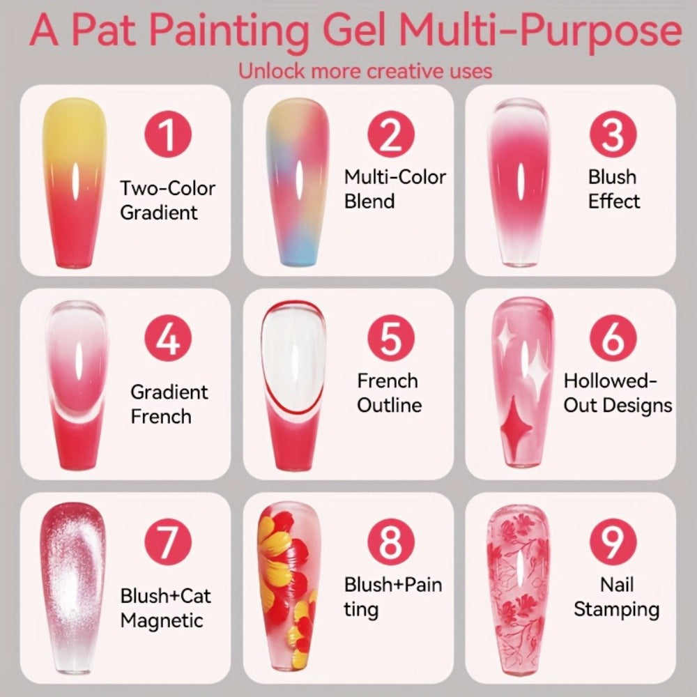 Gel Nail Polish 4-in-1 Nine-Color Palette for Ombre, Stamping, Painting and Powder Nail Art