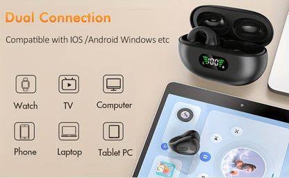 Menzluio Bone Conduction Headphones 48H Playtime HiFi Stereo Active Call Noise for Bedside Audio, Alarms and Room Entertainment