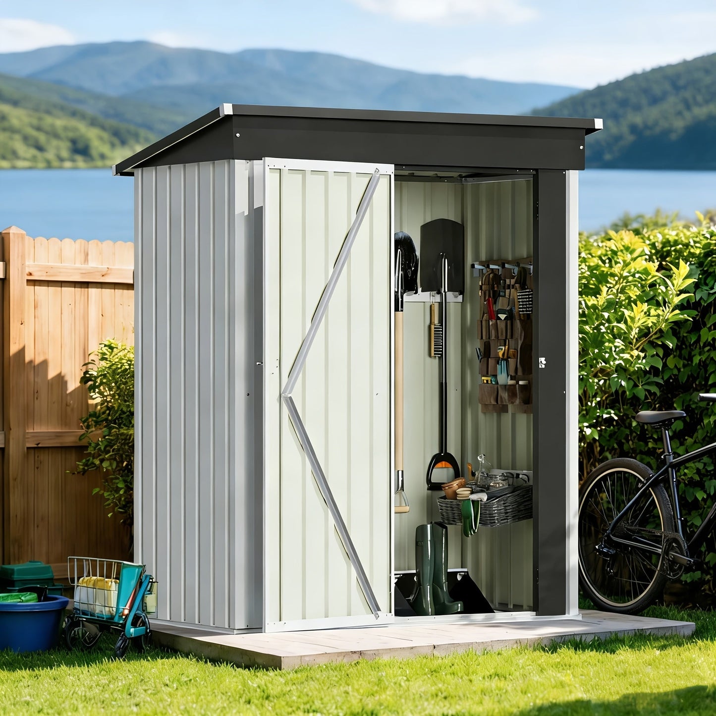 Garden Storage Shed, Metal Lockable Tool Backyard Compact for Garden, Patio and Yard Use, with the Listed Configuration