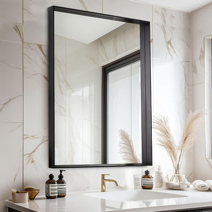 Rectangular Metal-Frame Bathroom Mirror in Black, Gold or Silver with Six Sizes and Dual Orientation