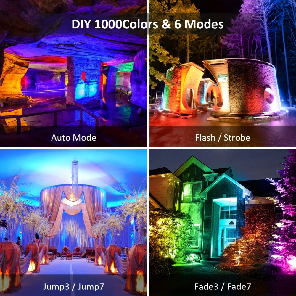 RGB LED Flood Light 25W Outdoor Color Changing - 1000 DIY Colors, 44-Key Remote, Strobe & Fade Modes