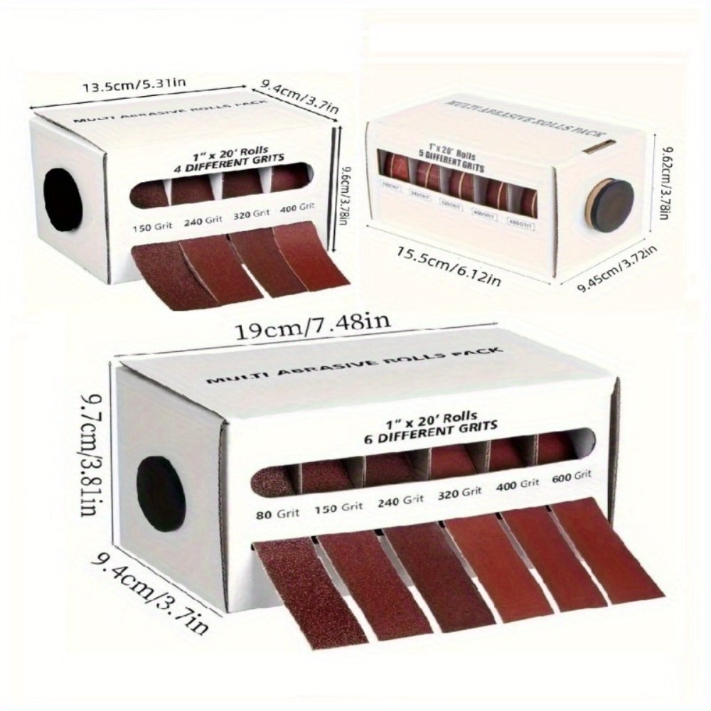 Sandpaper Roll with Dispenser, Aluminum Oxide Multi-Grit Emery Cloth 80-600, 4/5/6 Piece Set, 236 Inch for Wood Metal Glass Woodworking
