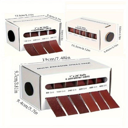 Sandpaper Roll with Dispenser, Aluminum Oxide Multi-Grit Emery Cloth 80-600, 4/5/6 Piece Set, 236 Inch for Wood Metal Glass Woodworking