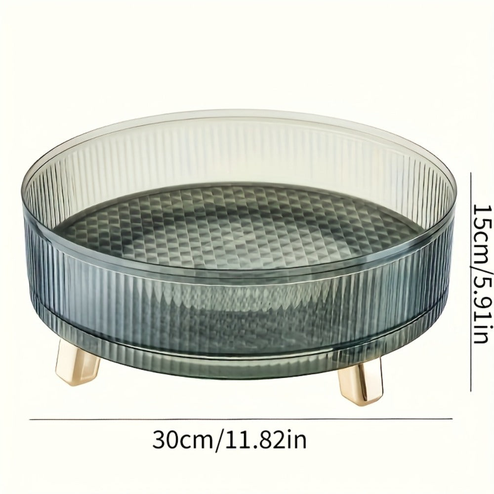 Round Rotating Makeup Organizer Tray with Ribbed Sides and Gold-Tone Feet in White, Green or Orange