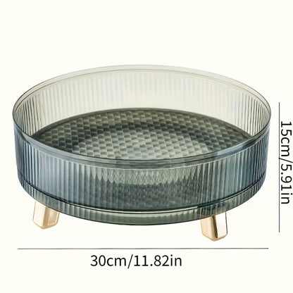 Round Rotating Makeup Organizer Tray with Ribbed Sides and Gold-Tone Feet in White, Green or Orange