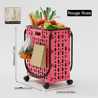 Foldable Shopping Cart with Wheels and Handle Large Capacity Portable Trolley for Grocery Camping Travel Laundry Beach Outdoor Home