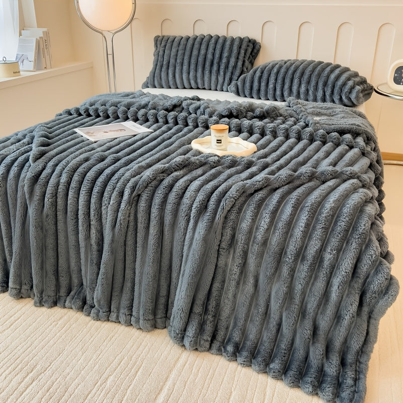Plush Knit Faux Fur Blanket in Space Gray, Creamy White or Pink with Two Large Metric Size Options