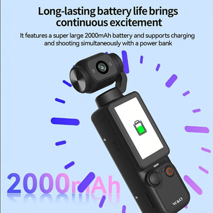 W&O 4K-Labeled Pocket Action Camera with 180-Degree Rotating Lens, 1.9-Inch Screen and 2000mAh Battery Marking