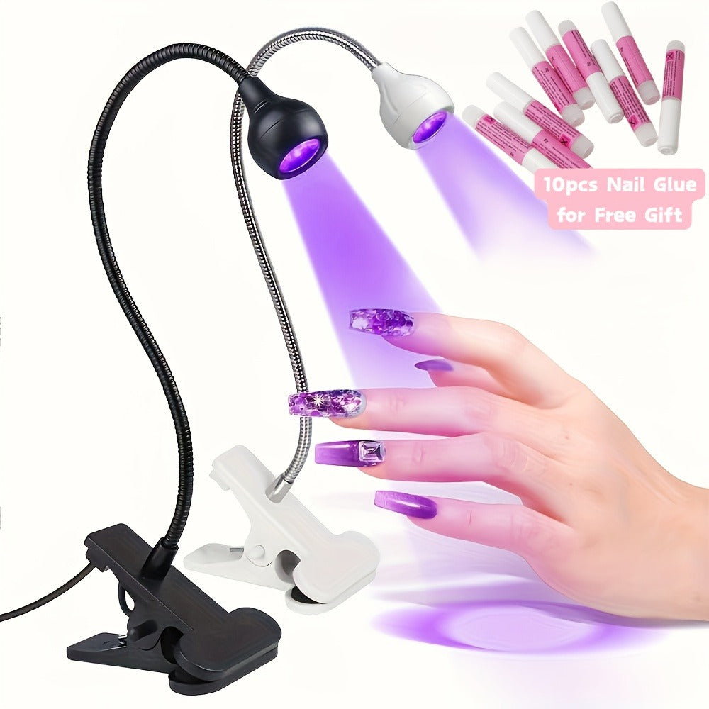 365nm-Labeled UV LED Nail Lamp with Clip Mount, Flexible Gooseneck, USB Cable and Black or White Finish