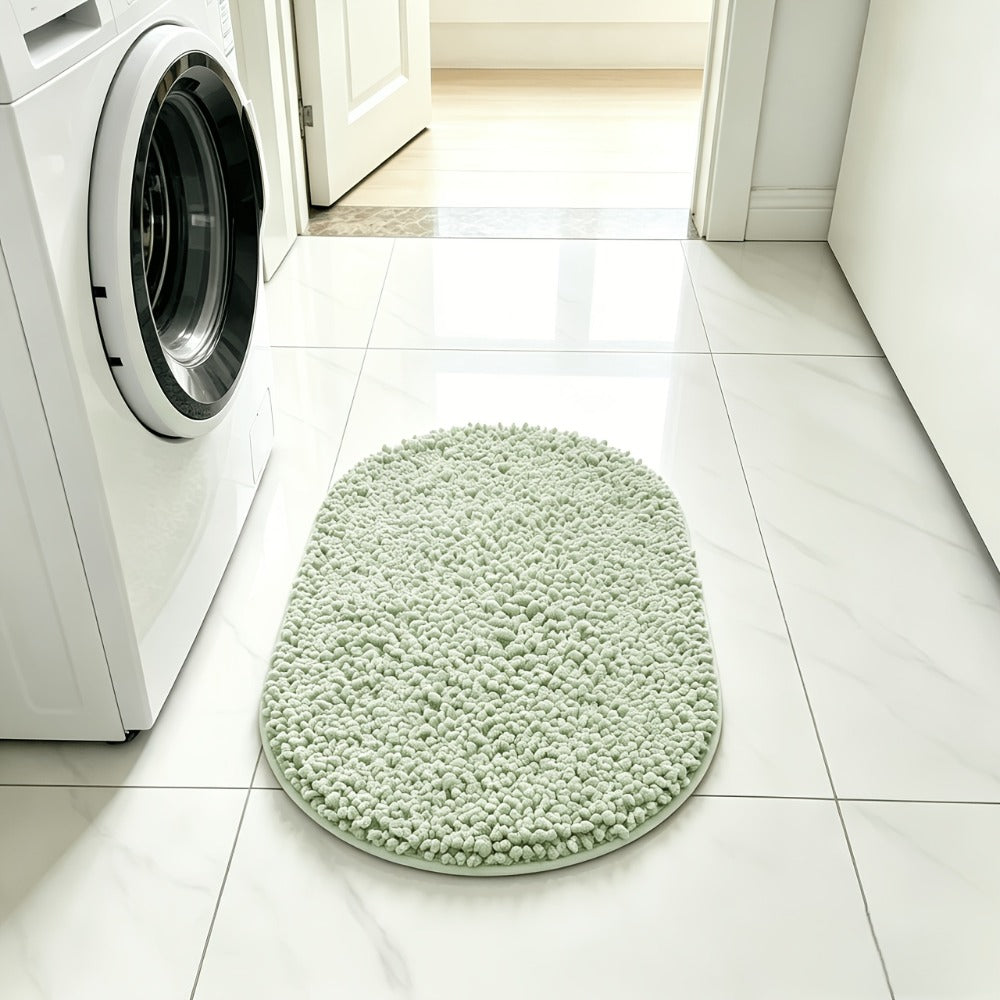 Oval Chenille-Style Bath Mat with Five Color Designs and 40 × 60 to 63 × 95 cm Size Options