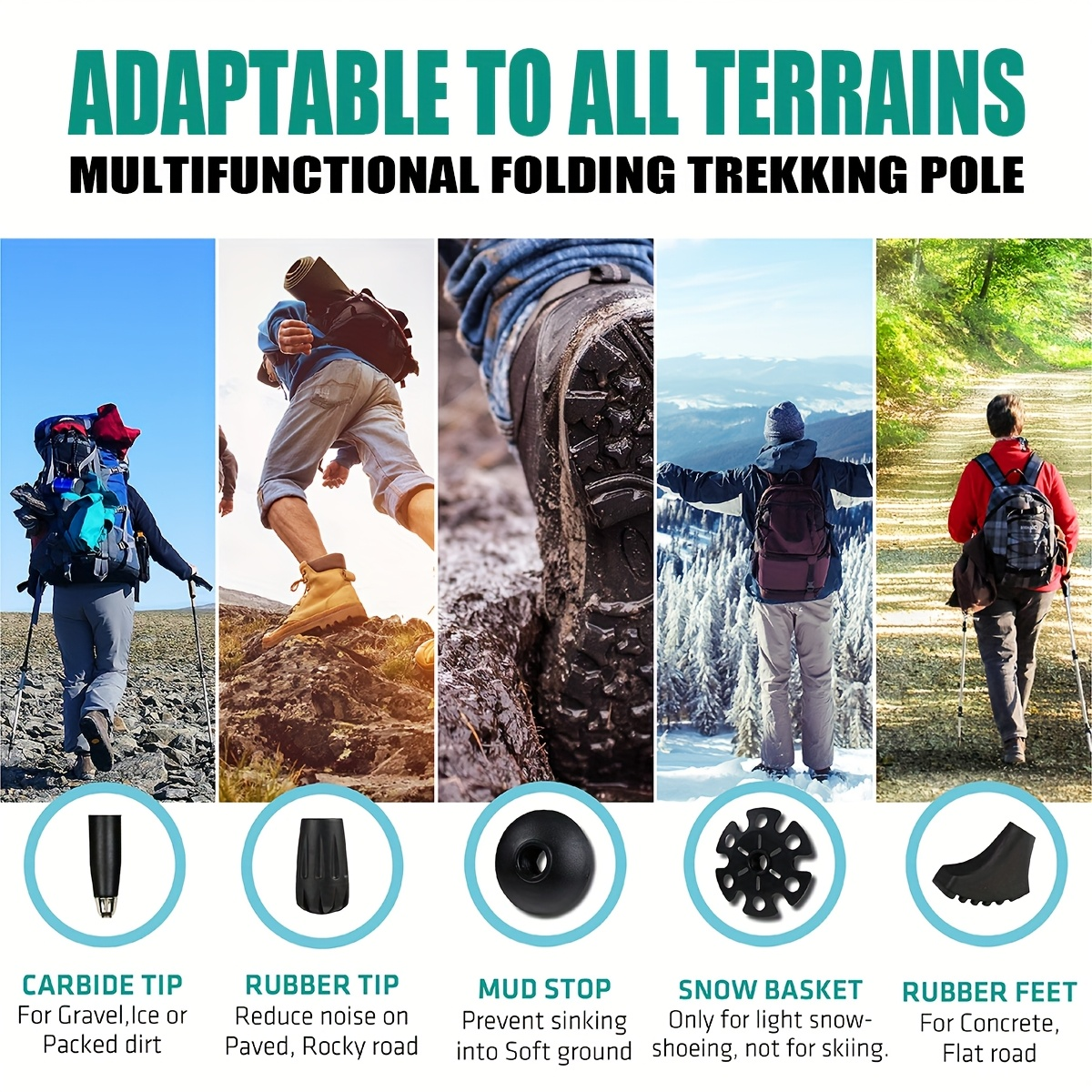 Lightweight Aluminum Trekking Poles 2-Pack – Folding Hiking Sticks with Cork Ergonomic Grip, Sweat-Absorbing Handle