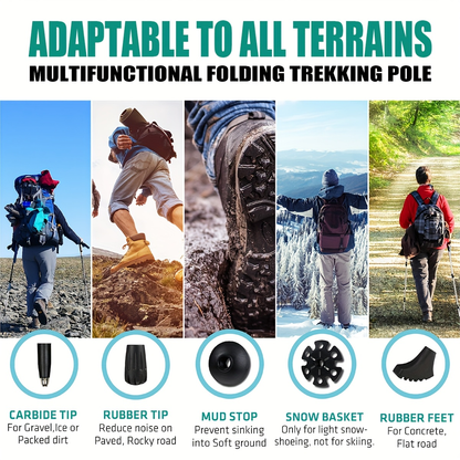 Lightweight Aluminum Trekking Poles 2-Pack – Folding Hiking Sticks with Cork Ergonomic Grip, Sweat-Absorbing Handle