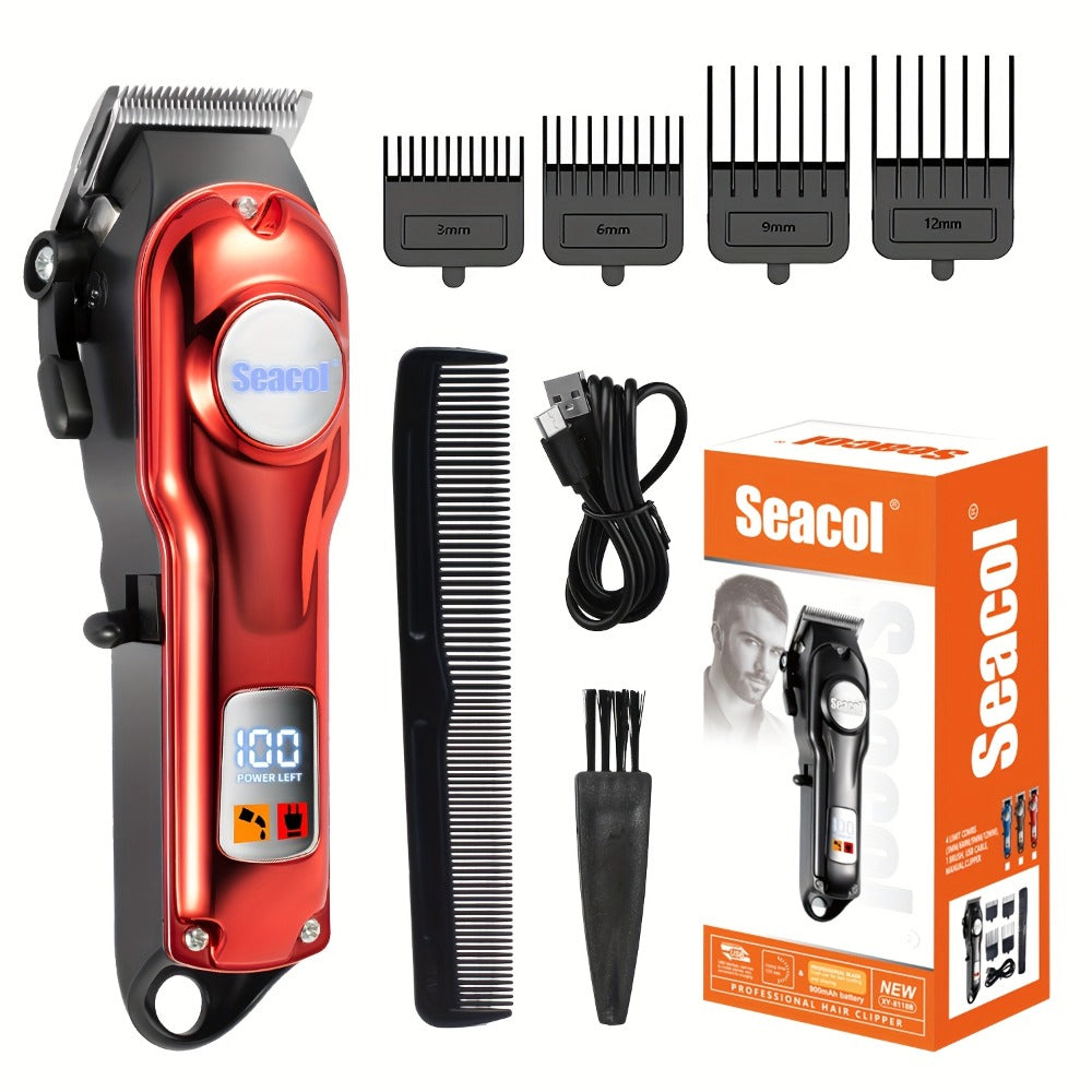 900mAh LCD Hair Clippers for Men – USB Rechargeable Cordless Electric Trimmer with Limit Combs & Cleaning Brush