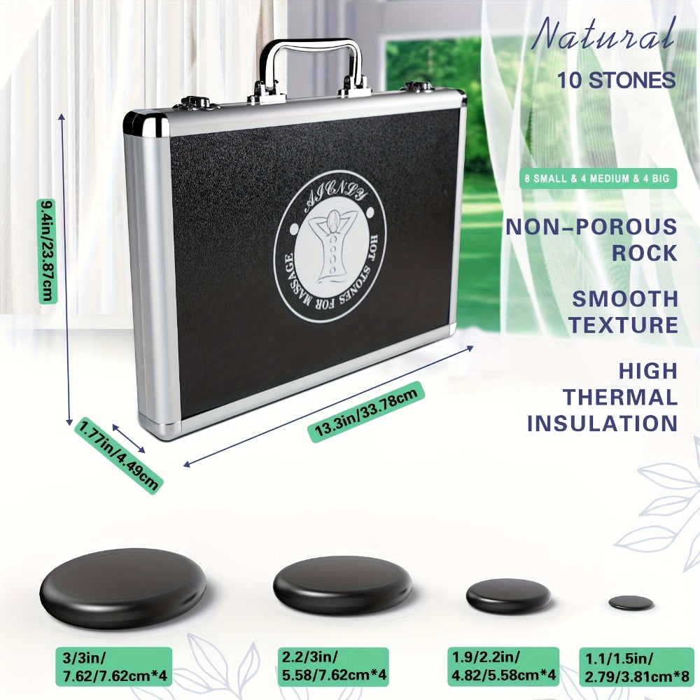 Spa Hot Stone Massage Set with Heater & Temperature Control, 10 Basalt Stones, 2 Size Options, Professional