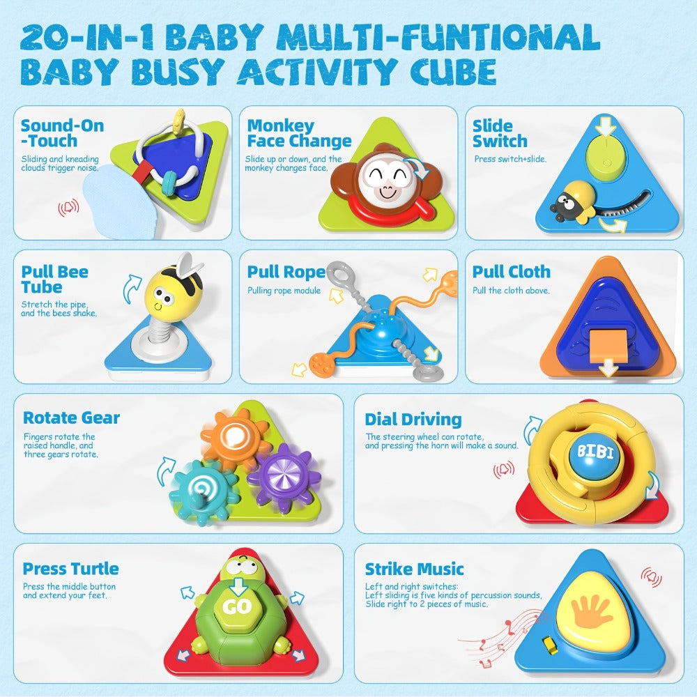 21-in-1 Toddler Busy Board Activity Cube, Early Educational Sensory Toy for Boys & Girls Ages 1-3