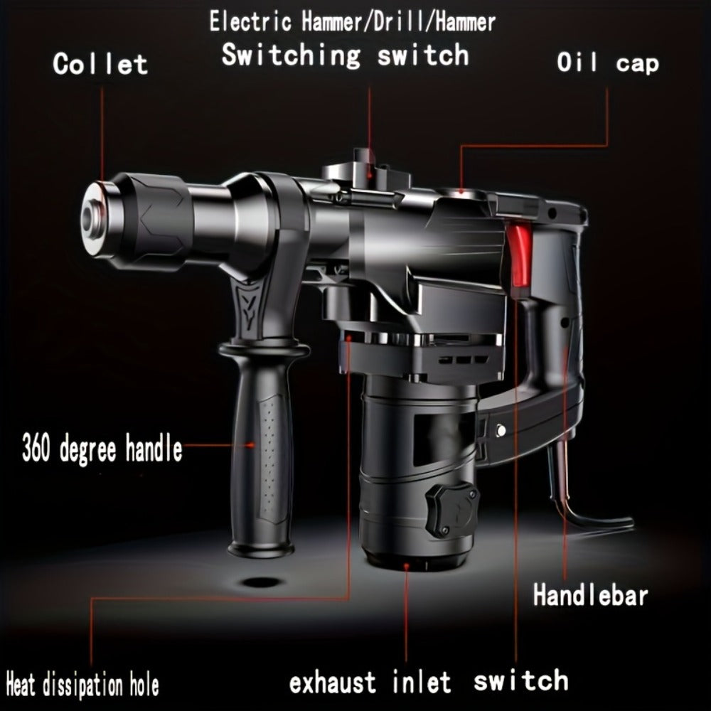 Hammer Drill 1100W 3-in-1 Multi-Function Electric Drill, Rotary Hammer & Chisel, Variable Speed for Concrete Wall Wood Metal Drilling