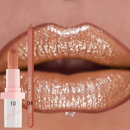 Lip Gloss Set by Pudaier with Matching Lip Liner, Glitter Finish and 10 Retained Color Pairings