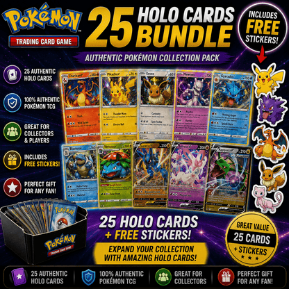 Trading Card Game 25-Card Assortment with Included Character Stickers and Mixed Artwork with Item-Specific Card Count, Pack and Storage