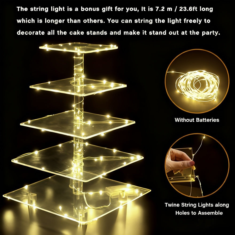 5-Tier Acrylic Cupcake Stand with LED String Lights for Entryways, Bedrooms and Living Spaces