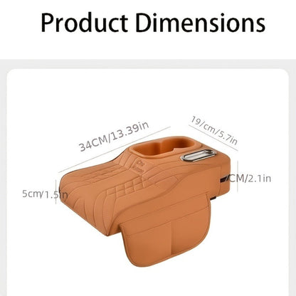 Center Console Tray Organizer with Cup Holder, Tissue Slot and Six Color Options in Black, Orange, Red, Brown or Beige
