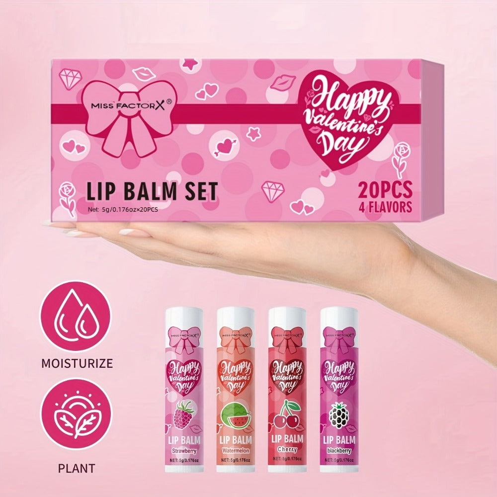 Glossy Tinted Lip Balm Set 20 PCS Gift Box – Moisturizing Long-Lasting Hydration Replenishing Lip Care for Dry Sensitive Lips Women Birthday