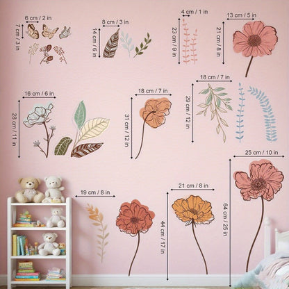 Bohemian Floral Wall Decals Self-Adhesive Wildflower Stickers for Living Room Bedroom TV Wall Art Decor