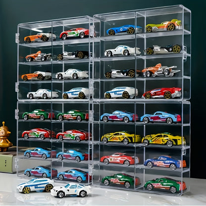 Hot Wheels Display Case 1:64 Scale Acrylic 2-Pack, Multi-Compartment Diecast Car Showcase Cabinet