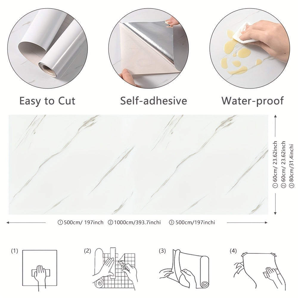 Marble Peel and Stick Wallpaper Roll – Oil-Proof Self-Adhesive Wall Contact Paper for Kitchen Backsplash Bathroom Countertop