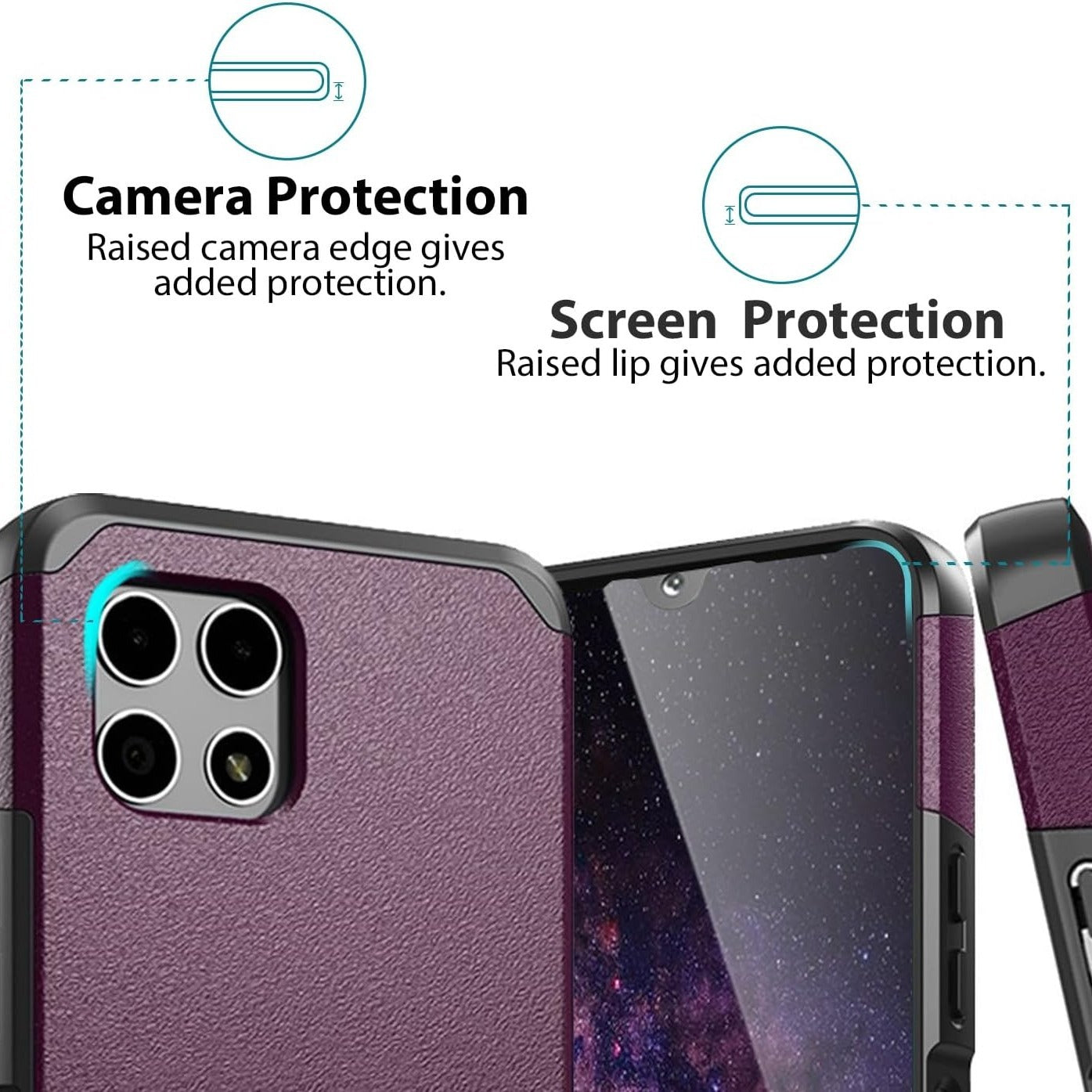 Phone Case Dual-Layer PC and TPU Cover for T-Mobile Revvl 7 5G in Red, Purple, Pink, Black, Gray or Blue