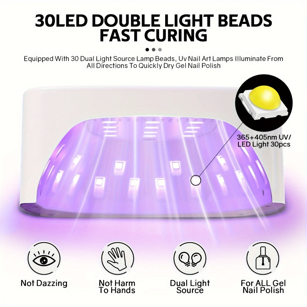 LED Nail Lamp Rechargeable HD Display Smart Nail Dryer Fast Cure All Gel Polish UV Light Cordless Portable Low Heat Mode Home Salon