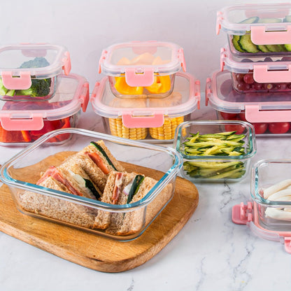 Glass Food Storage Containers with Airtight Lids – Borosilicate Glass Meal Prep Containers Set, Microwave Dishwasher Freezer Safe
