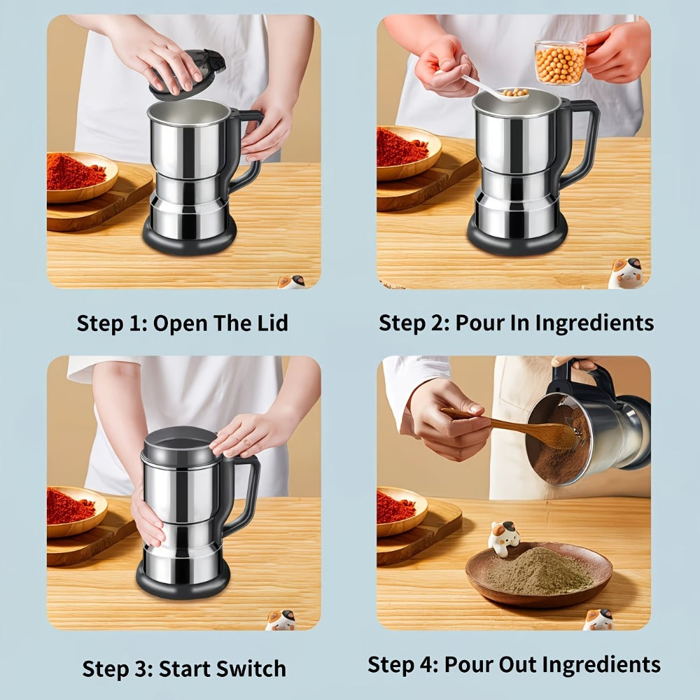 Electric Coffee Grinder 300W 25000RPM, 8-Blade Stainless Steel Spice & Grain Mill for Coffee Beans