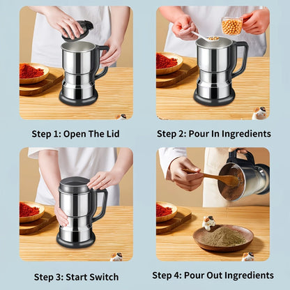 Electric Coffee Grinder 300W 25000RPM, 8-Blade Stainless Steel Spice & Grain Mill for Coffee Beans