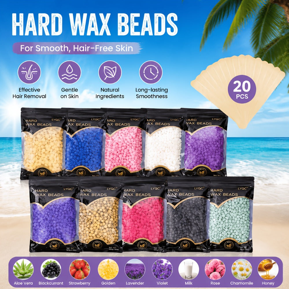Hard Wax Beads for Hair Removal Full Body 1000g/2000g – Professional Waxing Kit with 20 Applicator Sticks