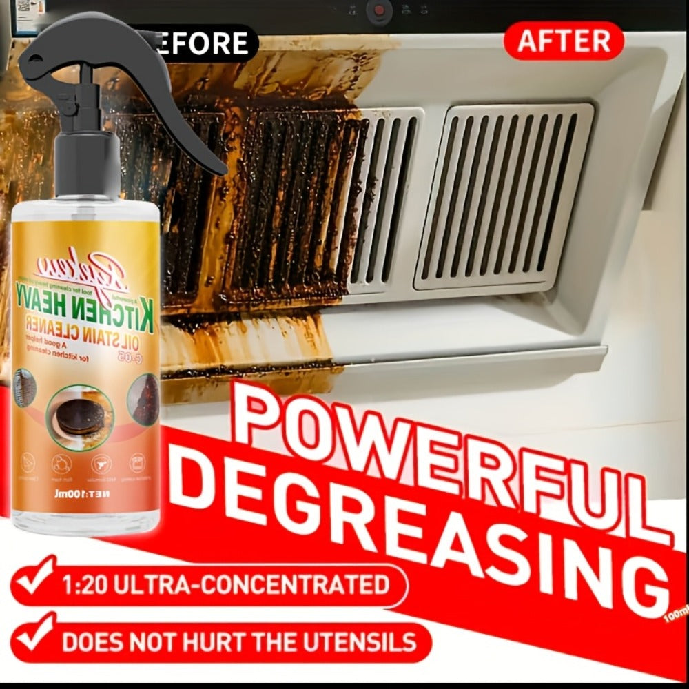 Kitchen Degreaser Spray 100ml (3.38oz), Oven Cleaner & Grease Remover, Fume-Free Formula for Stubborn Grease on Ovens