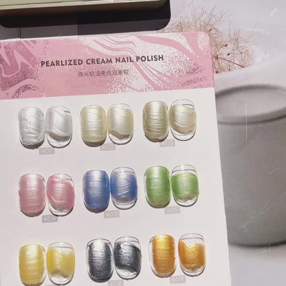 Pearlescent Nail Gel 9-Grid Shell Shimmer Mother of Pearl Cream Oil Painting Gel Polish Set – Multicolor Glitter Iridescent Spiral Design