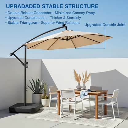 Patio Umbrella 10FT Offset Cantilever Solar LED Style with Tilt, Crank and 16 Base-Choice Color Options