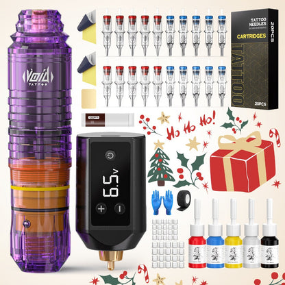 Tattoo Machine Kit VOID WTK421 or WTK422 Cordless Rotary Pen with USB-C, 20 Cartridges, 5 Inks and Practice Supplies
