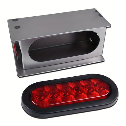LED Trailer Tail Lights Steel Housing Box 6" Oval Stop Turn Tail Light + 2" Round Amber Marker Lights DOT Rated Heavy Duty for Semi Truck