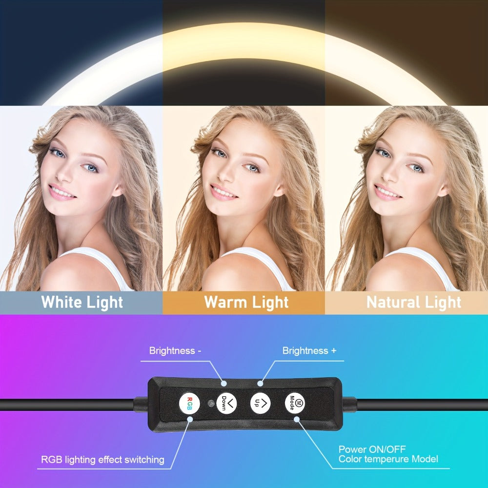 RGB Ring Light 12 Inch Dimmable with 63 Inch Adjustable Tripod USB Powered Phone Stand Gimbal for an Everyday Personal Care Routine
