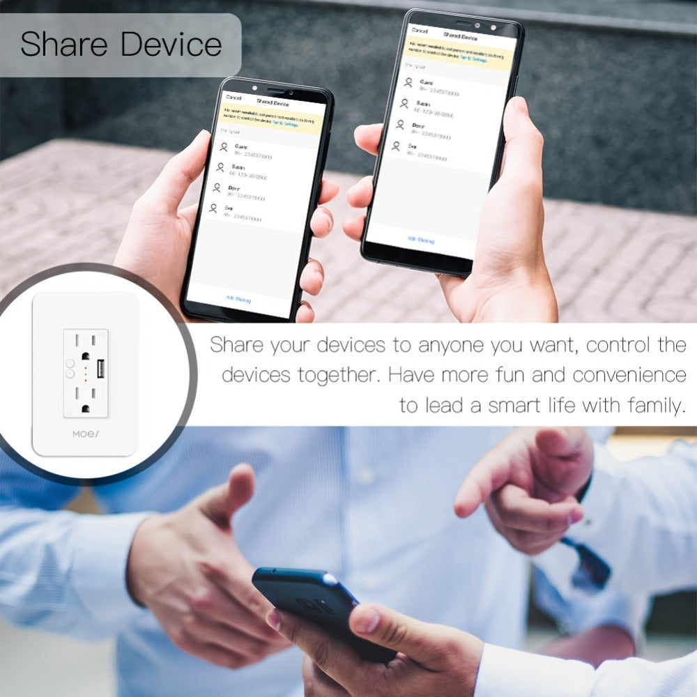 Smart WiFi Wall Outlet with 2 AC Outlets & USB Charging Port, Works with Alexa & Google Home, App Remote Control