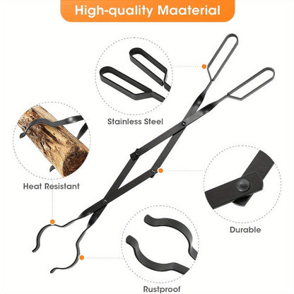 Fireplace Tongs 26 Inch Wrought Iron Log Tongs, Foldable Firewood Tongs with Stainless Steel Tip