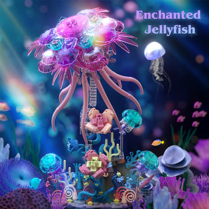 526-Piece Jellyfish Building Block Model with Ocean Scene Base and Pictured 27 cm Display Height