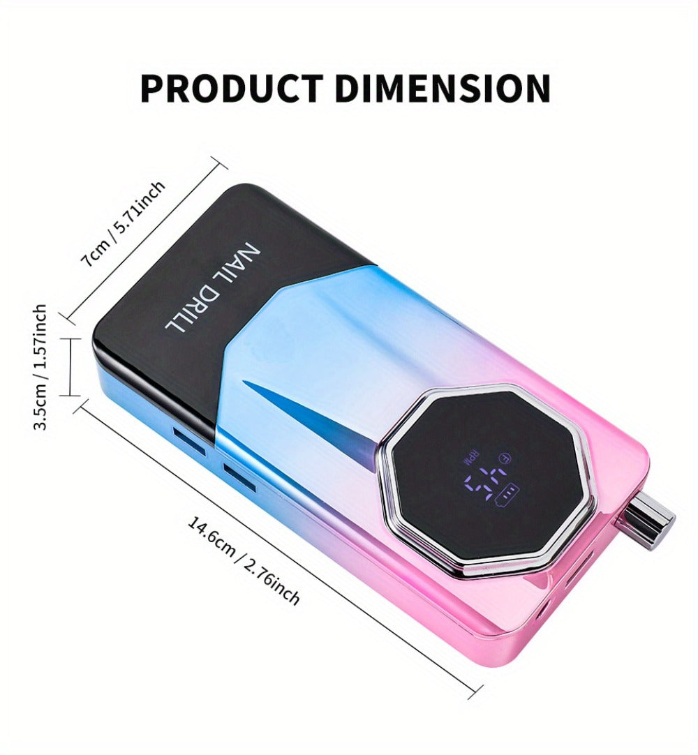 Electric Nail Drill 45000 RPM USB Rechargeable Kit with LCD, Forward Reverse and Three Finishes