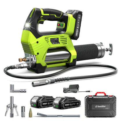 Electric Grease Gun 12000PSI Cordless – 3-Speed Brushless Motor, Dual 2.0Ah Batteries, LED Light, Heavy-Duty Wireless Grease Gun