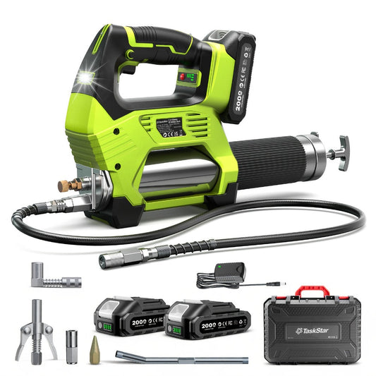 Electric Grease Gun 12000PSI Cordless – 3-Speed Brushless Motor, Dual 2.0Ah Batteries, LED Light, Heavy-Duty Wireless Grease Gun