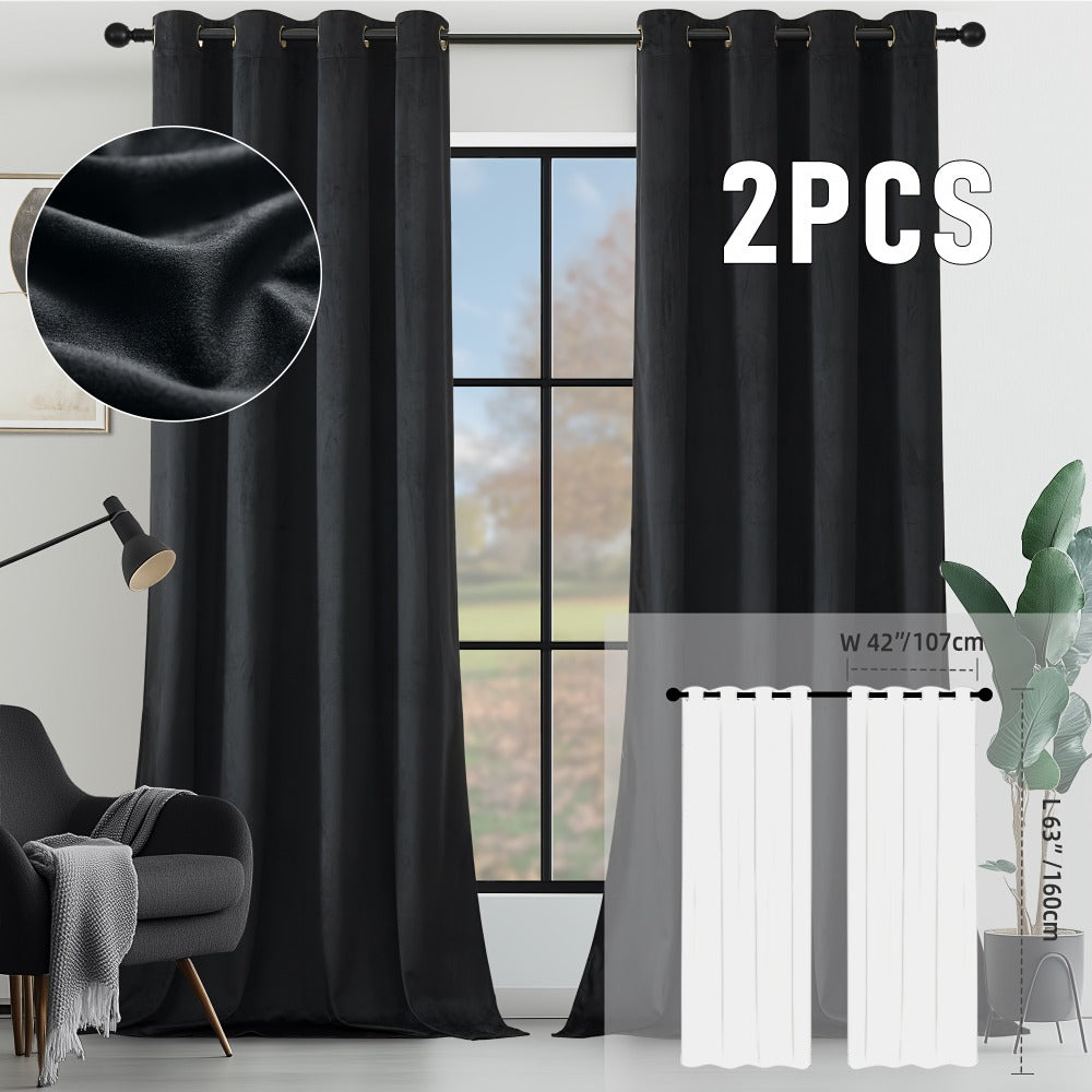 Velvet Room Darkening Curtains 2 Panels, Grommet Top Thermal Insulated Soundproof Blackout Curtains for Living Room Bedroom