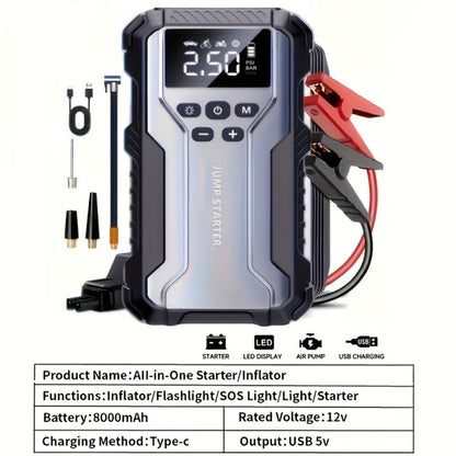 Upgraded 7-in-1 Portable Car Jump Starter – Multifunctional Emergency Battery Booster for 12V Vehicles Up to 2.64gal Gas / 2.38gal Diesel