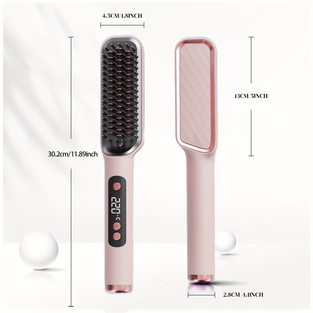 Hair Straightening Brush, 30-60 Sec Fast Heating, 3 Temperature Settings, Wide-Spaced Smooth Glide Teeth