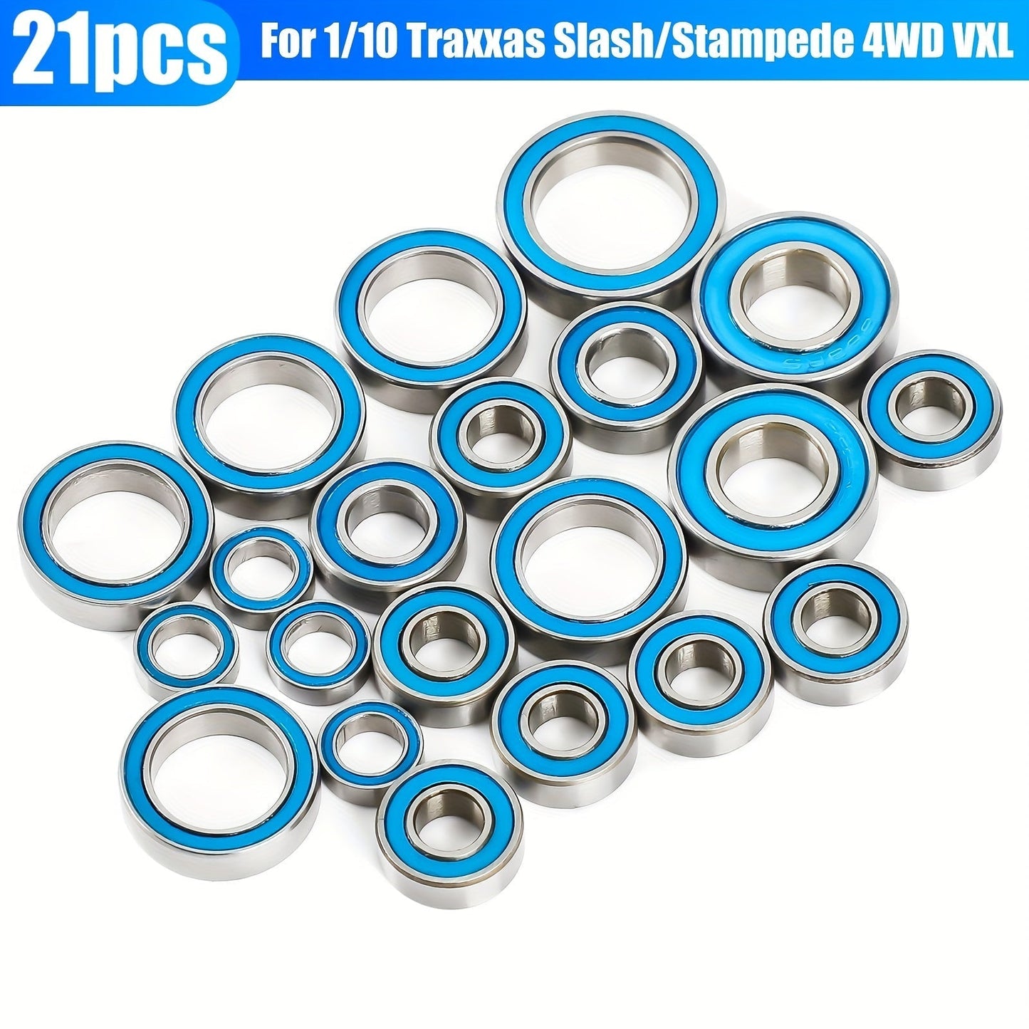 RC Ball Bearing Set 21pcs for Traxxas Slash 4x4 Stampede 4WD VXL 1/10 Scale – Alloy Steel Sealed Bearings Upgrade Kit Reduce Friction Boost